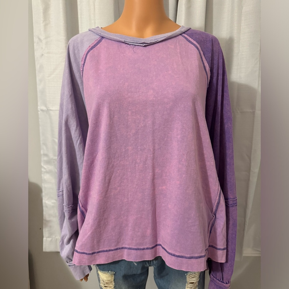 Purple color block oversized long sleeve shirt NWOT Blue Velvet Boutique size S